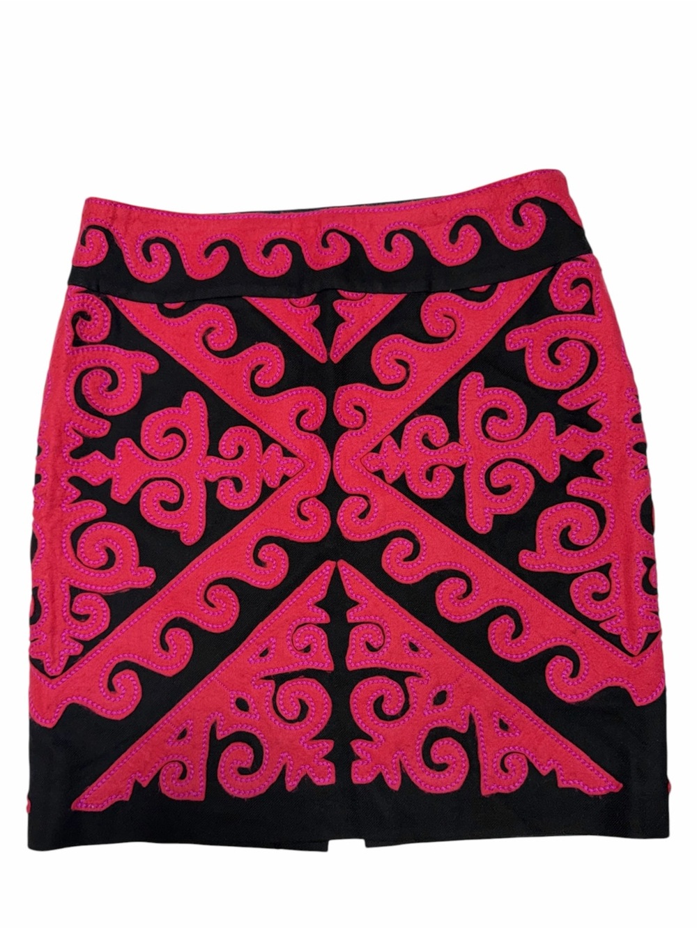 Etcetera Size 14 Black Pink Embroidered Wool Blend Mini Skirt Boho Statement